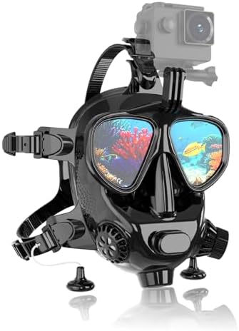 Full Face Dive Mask Support Diving & Snorkeling, Full Face Snorkel Mask Adjustable Scuba Mask with Camera Mount Provide 180° View Panoramic Compatiable with SMACO 1L/1.9L Mini Scuba Tanks