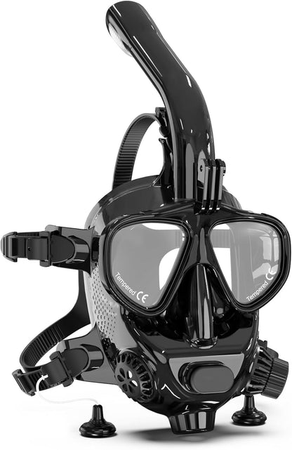 Full Face Dive Mask Support Diving & Snorkeling, Full Face Snorkel Mask Adjustable Scuba Mask with Camera Mount Provide 180° View Panoramic Compatiable with SMACO 1L/1.9L Mini Scuba Tanks