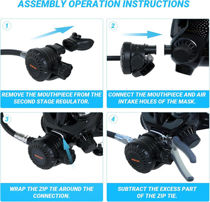 Full Face Dive Mask Support Diving & Snorkeling, Full Face Snorkel Mask Adjustable Scuba Mask with Camera Mount Provide 180° View Panoramic Compatiable with SMACO 1L/1.9L Mini Scuba Tanks