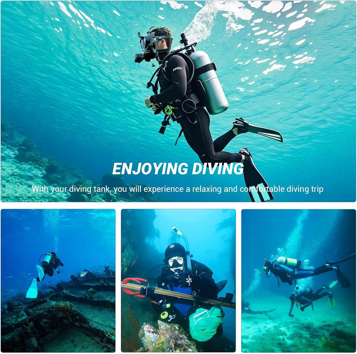 Full Face Dive Mask Support Diving & Snorkeling, Full Face Snorkel Mask Adjustable Scuba Mask with Camera Mount Provide 180° View Panoramic Compatiable with SMACO 1L/1.9L Mini Scuba Tanks