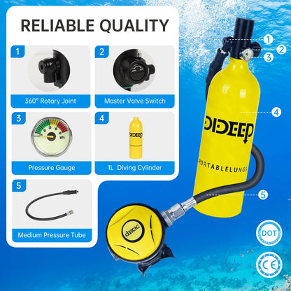 DIDEEP 1Liter Mini Scuba Diving Tank