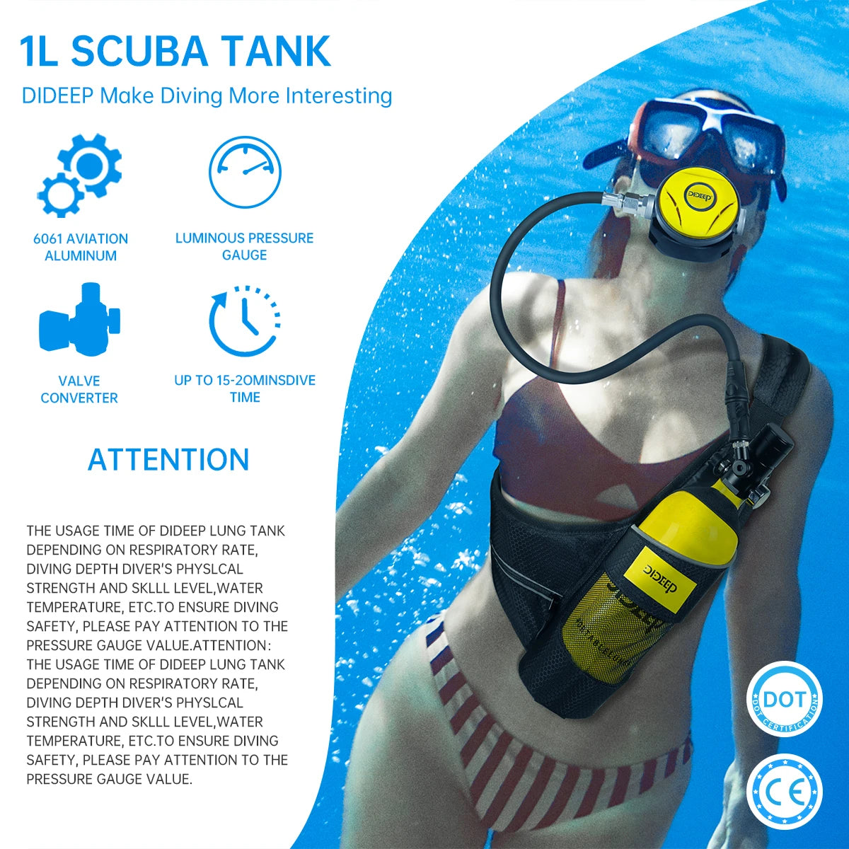 DIDEEP 1Liter Mini Scuba Diving Tank
